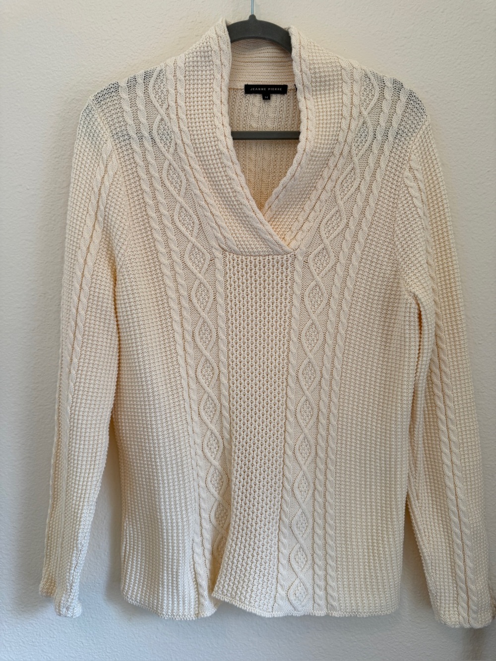 Jeanne Pierre Cream Cotton Fisherman Cable Knit Sweater Size M